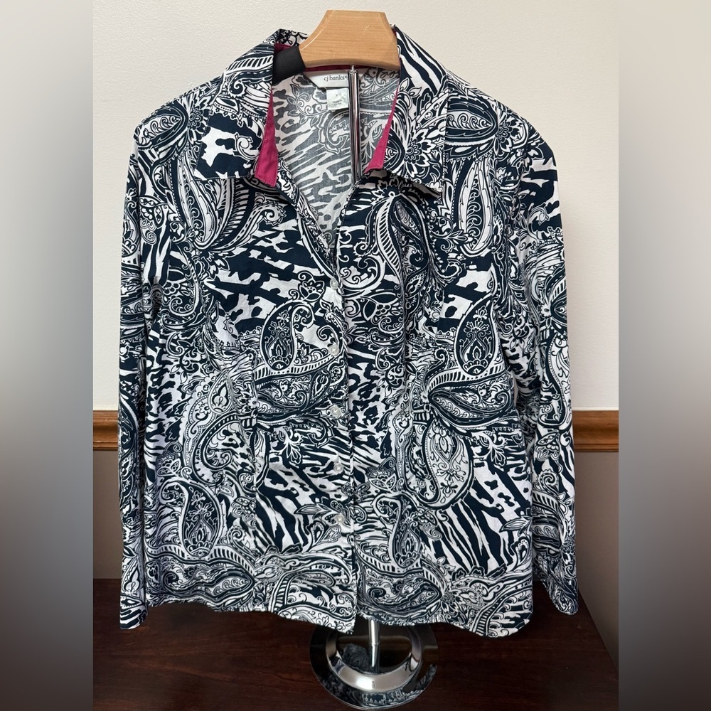 Country Club Equestrian Paisley Shirt Jacket by CJ Banks Sz XL